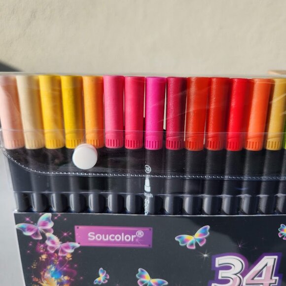 NEW Art Supplies Brush Markers Pens for Adult Coloring Books School 34 Count Dua - Picture 6 of 13